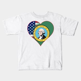 State of Washington Flag and American Flag Fusion Design Kids T-Shirt